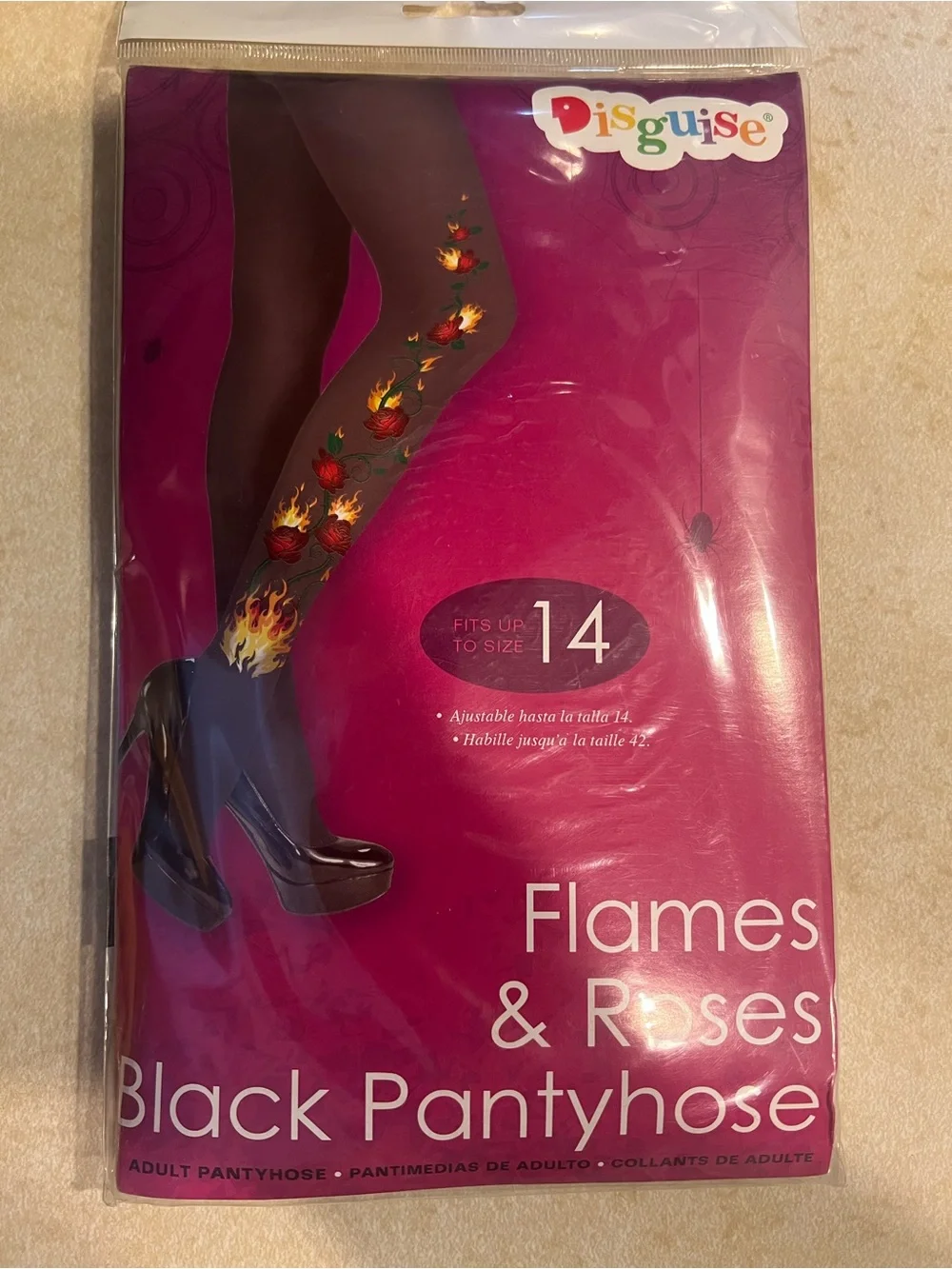 Disguise Flames & Roses Black Pantyhose Black NEW tights OSFM one size fits most